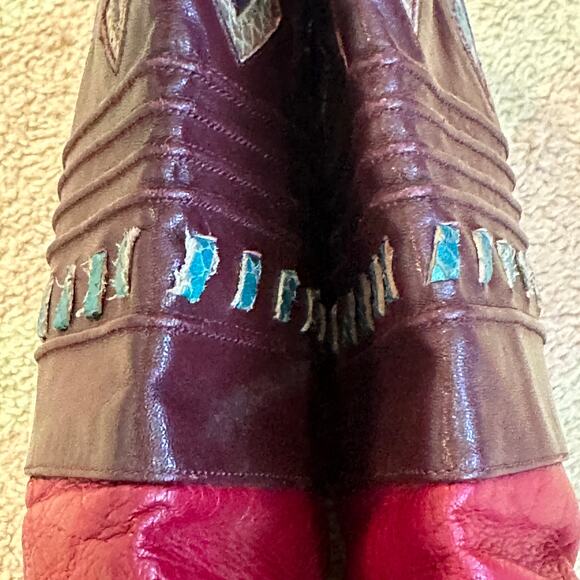 Vintage 80s Vita Mori Burgundy Geometric Western Revival Art Deco Leather Boots - Picture 4 of 12